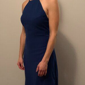 Backless blue gown